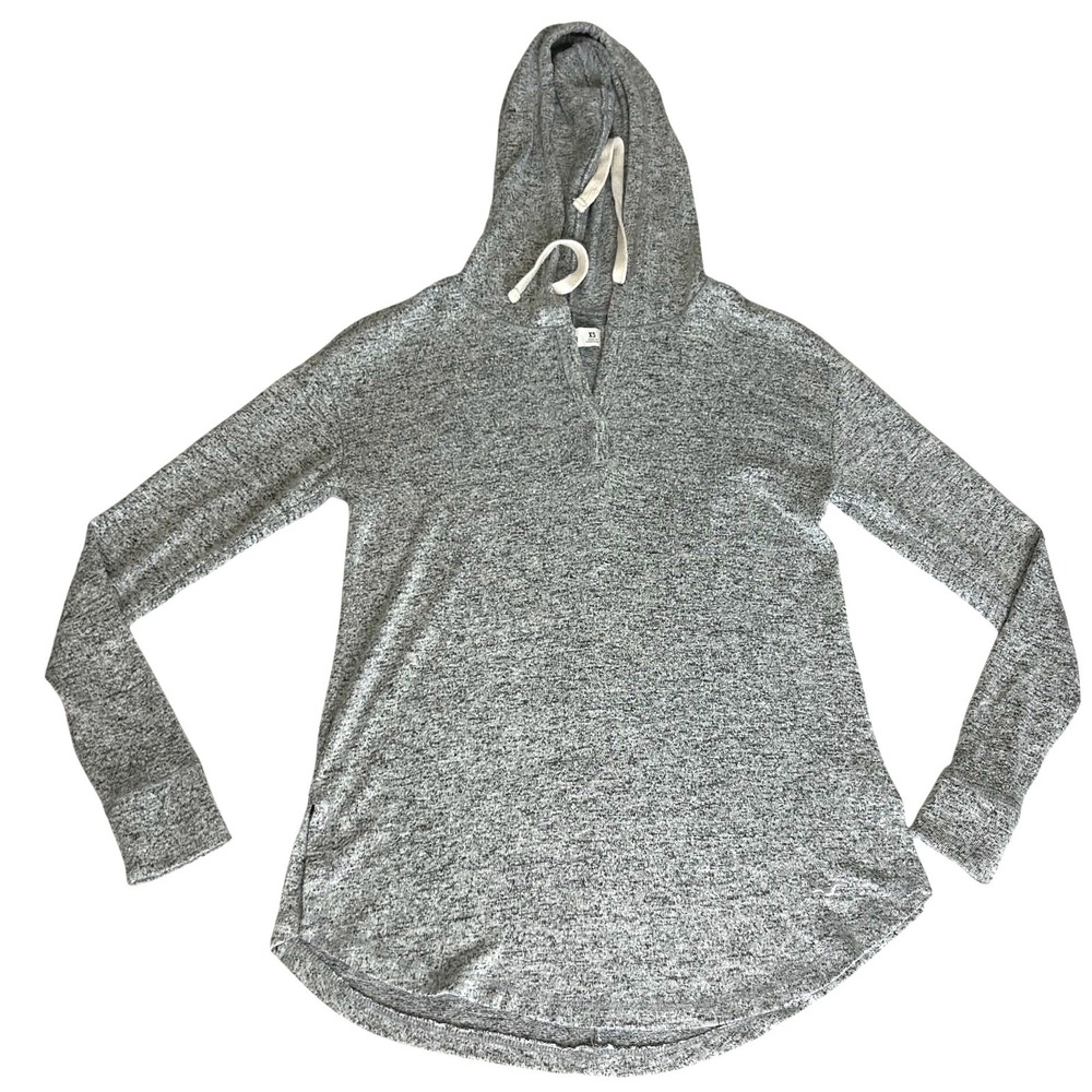 Hollister California Womens XS Grey Marl Knit Henley Hoodie Long Sleeve Top